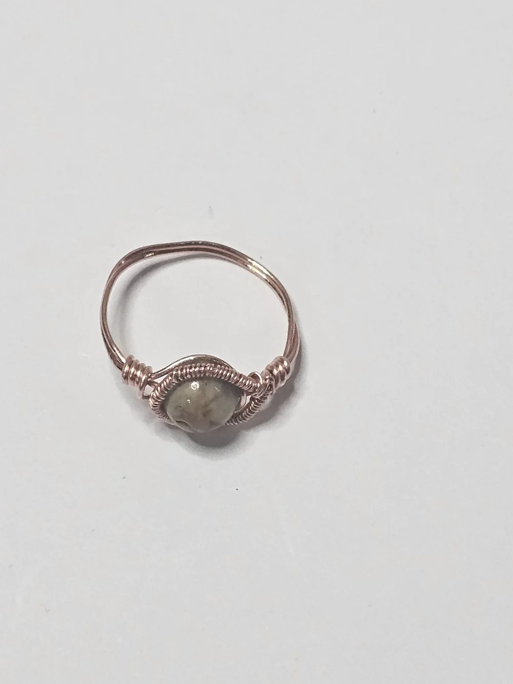 Copper Wire-Wrapped Grounding Jasper Ring - Green Jasper Center